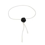 Aniyan Cinturón de cintura para mujer, color plateado, elegante cinturón con perlas de imitación y flores de tela (negro) – Cadena ajustable para vestido, verano, boda, fiesta, Negro , 125