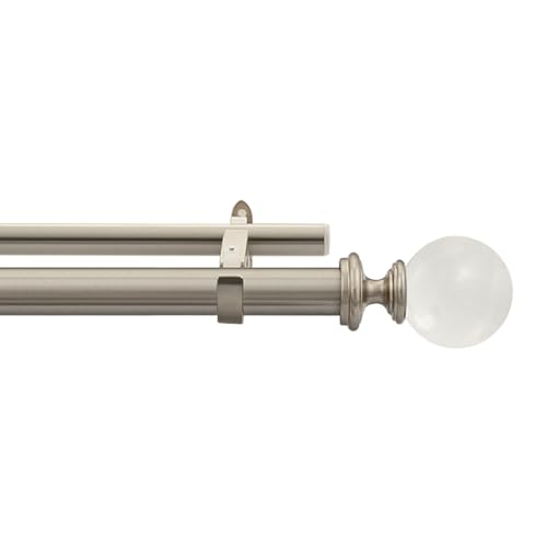 Image of Deco Window 1 Pc 36-66 Inch Extendable Double Curtain Rod with Brackets for Door & Windows Heavy Duty Iron Dual Telescopic Drapery Pole with Acrylic Ball Finials (25mm Diameter, Satin Silver)