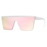 SOJOS Square Big Sunglasses Women Thick Frame Flat Top Mirrored Sunnies Shades Goggle Siamese Lens SJ2117 with Crystal Frame/Pink Mirrored Lens