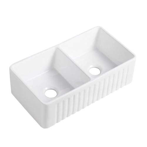 Cremona White Ceramic 33 in. Double Bowl Farmhouse Apron Kitchen