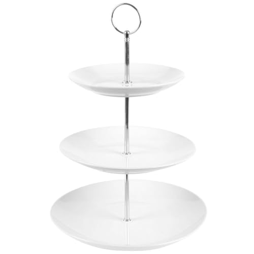 Foto von Excellent Houseware 628900040 Etagère Porzellan, 3-stufig, Weiß, 3 Ablagefächer, 16cm,20cm, 25cm