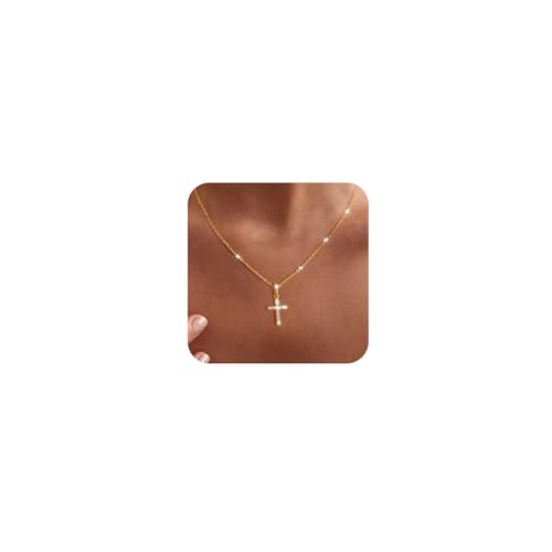 Cross Necklace for Women - Dainty Necklaces Trendy Small 14K Gold Plated Hypoallergenic Infinity Crown Cross Cubic Zirconia Pendant Box Rope Chain Necklace for Women Non Tarnish Jewelry Gift