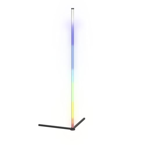 Eglo RGBIC Lámpara led de pie para esquina, con efectos de luz, decoración para salón de juegos y fiestas, lámpara de pie para sala de estar con control remoto, luz cálida y RGB, metal negro