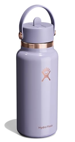 Image of Hydro Flask Water Bottle - Insulated Stainless Steel - Wide Mouth Flex Straw Lid, Non Spill, Leakproof and Refillable in 32 Oz Vapor Rose Gold