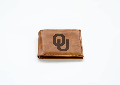 Rico Industries Oklahoma Sooners Laser Engraved Bill-fold Wallet - Slim Design - Great Gift By Brown