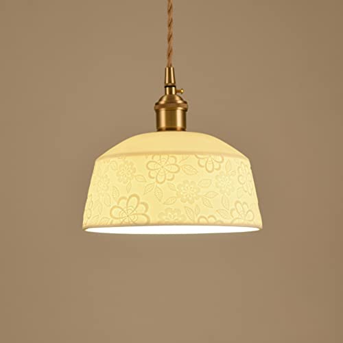 Lámpara colgante, Lámpara colgante de 1 luz latón mate for fregadero, lámpara techo for isla cocina con pantalla cerámica estampada, araña for comedor sobre la mesa