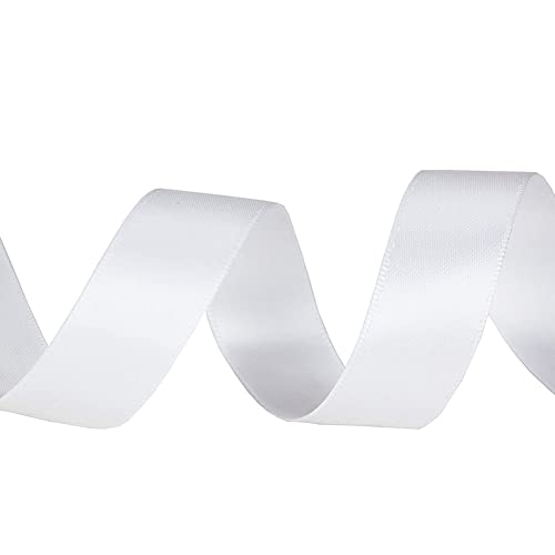Image of Solid Color Double Faced White Satin Ribbon 7 /8 inch X 25 Yards, Ribbons Perfect for Crafts, Wedding Decor, Bow Making, Sewing, Gift Package Wrapping and More