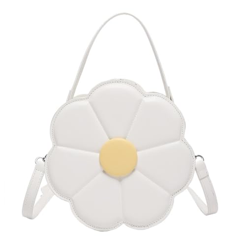 LEIDJGUN Trendige Umhängetasche in Blumenform, PU-Leder, mit verstellbarem Riemen, Schultertasche für Damen und Mädchen, weiß