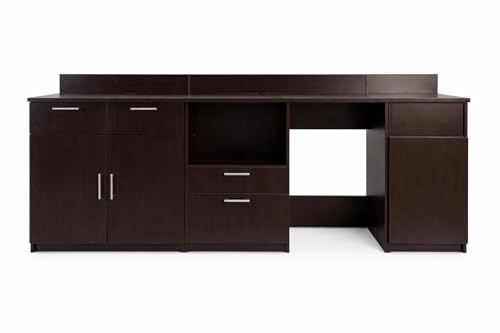 BREAKtime Large Breakroom Cabinet with Door Storage, Trash Bin, Mini Fridge and Microwave Space, Fully Assembled, 102' W x 24' D x 36' H, Appliances Not Included