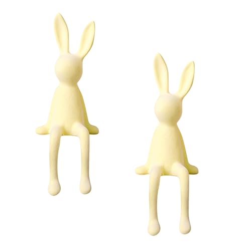 Figura de conejo de Pascua sentado, adorno de conejo sentado para estante, decoración de conejo de Pascua, elegante centro de mesa para mesa, alféizar de ventana y sala de estar (amarillo, 2 piezas)
