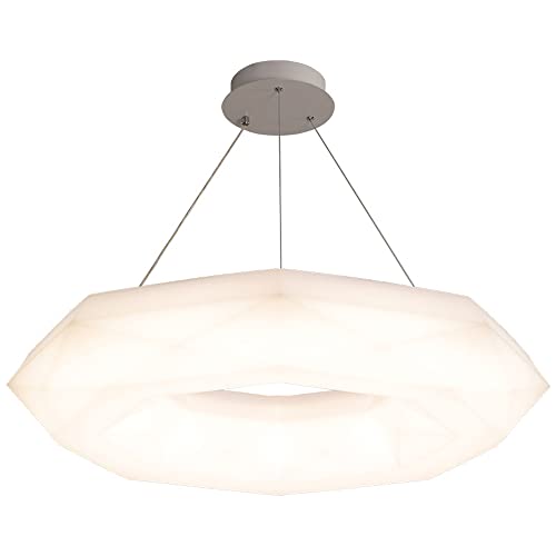 AKUDHBU Modern Geometric Ring Pendant Light LED Dimmable Chandelier White Contemporary Hanging Lamp for Dining Room Living Room Bedroom Adjustable Height Iron Art & PE Material 60cm Diameter