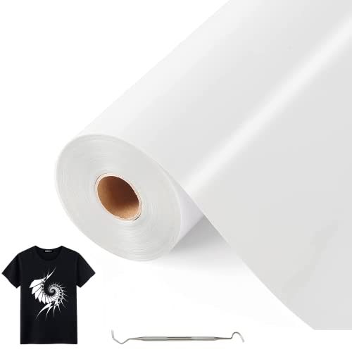 Bocguy Rouleau Vinyle Thermocollant Blanc pour Tissus 30,5 CM X 10 M avec Outil Désherber, Flex Thermocollant pour Tissus, Cricut et Découpe Silhouette (Blanc)