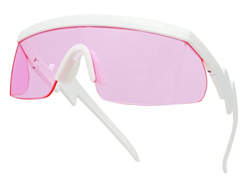 Image of ShadyVEU Semi Rimless Neon Rainbow Sunglasses Mirrored Lens UV Protection 80s Retro Rave Shades Crooked ZigZag Bolt Arm