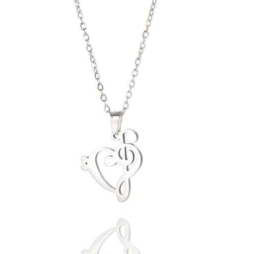 SIPURIS Collar de notas musicales de corazón de amor para mujer, acero inoxidable, clave de sol y bajo, colgante de nota musical, regalo para amantes de la música, One Size, Acero inoxidable, No es | Ya disponible en tu tienda friki favorita! En mundofriki.es!