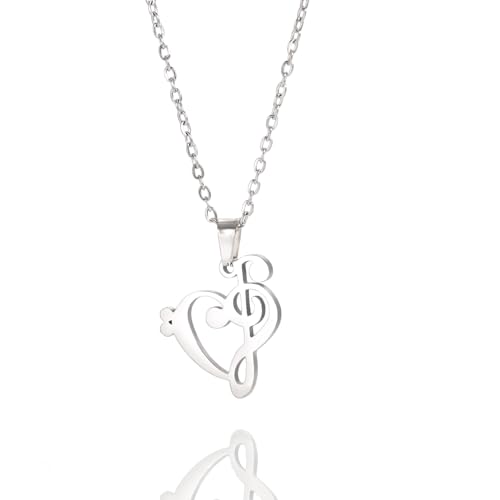 SIPURIS Collar de notas musicales de corazón de amor para mujer,