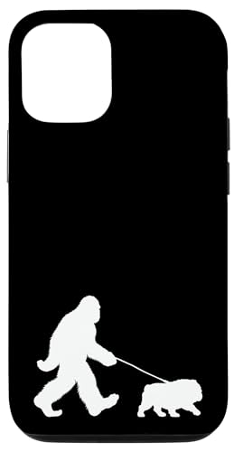 Carcasa para iPhone 13 Bigfoot paseando a un perro divertido, amantes del bulldog inglés, papá