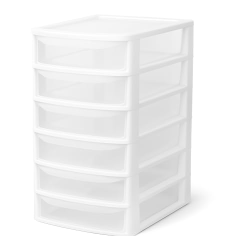 A4 Drawers Storage Unit, Plastic Storage Drawers (A4 6 Drawer, White)