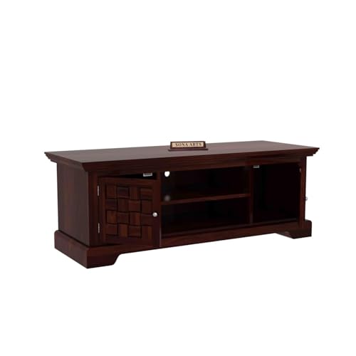 Image of Solid Wood TV Unit for Living Room 55 Inch Furniture - Wooden TV Unit with Storage Cabinet with 2 Door, 2 Shelves Wooden TV Cabinet for Living Room - Fits up to 55-Inch TV (Adrian)