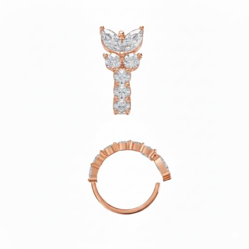 Image of Monster Piercing 316L Surgical Steel CZ Jeweled Butterfly Open Hoop Nose Ring 16G 8mm - Stainless Steel Cartilage & Nostril Piercing Jewelry (Steel, Gold, Rose Gold)- Sold as single piece