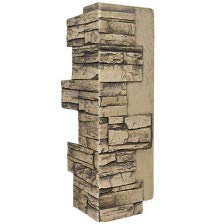 Faux Stone Wall Panel - Deep Stacked Stone Corner - Alpine Mocha Color 24" H X 11" W X 1 1/4" D