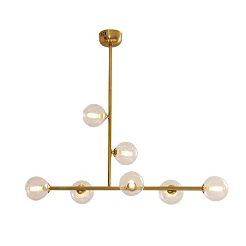 Lámpara colgante, Lámpara colgante de 7 luces mediados siglo, lámpara techo lineal dorada con pantalla esférica vidrio, araña moderna for comedor, cocina, isla y dormitorio