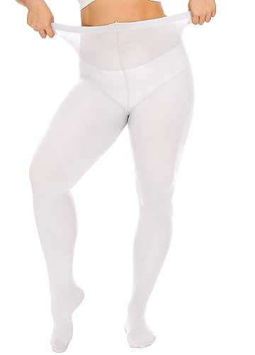 Image of DUCMODA Plus Size Tights for Women, Ultra Soft Solid Color Semi-Opaque Pantyhose, Nylon High Waist Stockings 1X 2X 3X 4X