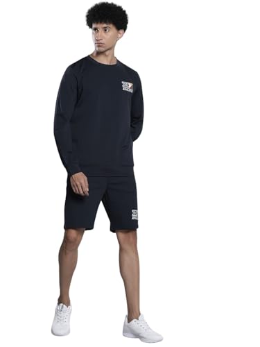 Image of The Indian Garage Co Men Regular Fit Placement Embroidery Crew Neck Sweatshirt & Shorts Tracksuits