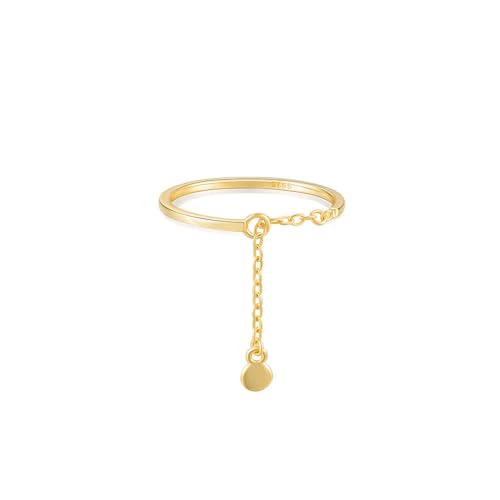 OIDIMS Dangling Charm Round Coin Sterling Silver Ring for Women Tassel Chain Adjustable Sackable Finger Band Link Chain Statment Ring Engagement Promise Rings Fashion Wedding Party Jewelry Gift