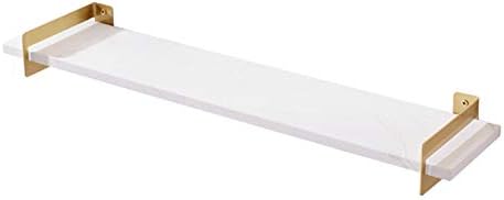 Admir Modern Floating Shelves Brass Bracket, Marble Wall Shelf Gold Metal Hardware Bathroom Shelf Organizer Wall Mounted-White 60x19cm(24x7inch)