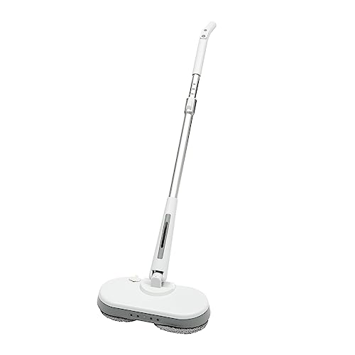 vinnyooc 37*17*8cm Bodenwischer Elektrisch, Kabellos Elektrischer Mopp, Spin Mop Trocken Nass Wachsmodus Einstellbare Länge Winkel mit Sprühfunktion LED 4 Mopps