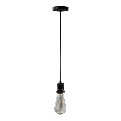 Image of LEDSONE Vintage Industrial Pendant Light E27 Socket Hanging Ceiling Fixture with 1m Adjustable Fabric Cord Compatible with Edison Bulbs for Kitchen, Dining Room, Bar, or Café Use