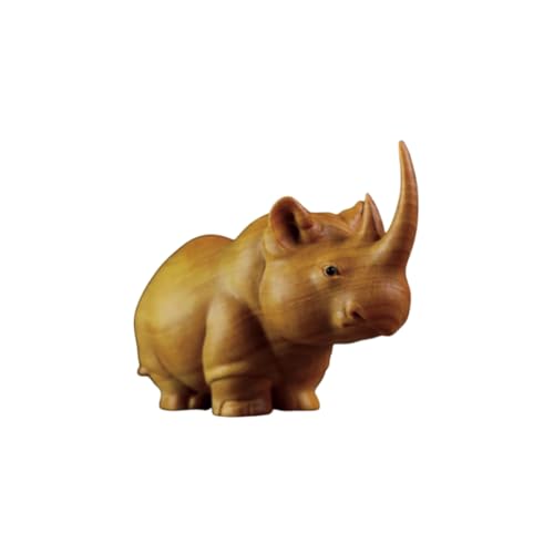 Statue d'éléphant rhinocéros en bois faite à la main - Hippopotame africain unique - Trois trésors - Décoration d'intérieur - Sculpture de table à thé...