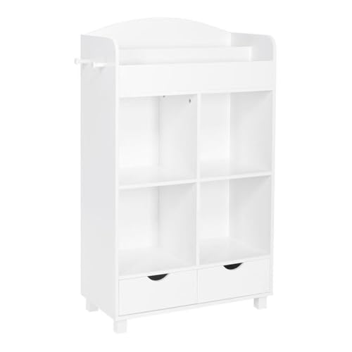 Image of RiverRidge Home Bookshelf for Kids Toy Storage Cabinet with Cubbies Book Nook Area- 4 Cubbies, 2-Slot Bookrack, 2 Drawers & Hooks for Kids Toys, Games & Book Storage Fits RiverRidge Folding Cubby Bins