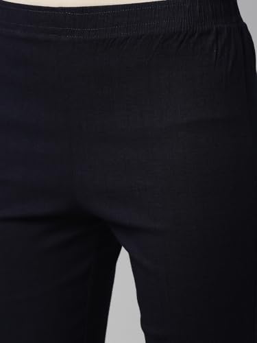 Image of MINELLI Women Solid Cigar Pants, Cotton Lycra Slub Fabric, Elasticated Waistband, Pull On Style, Regular Fit Bottom Wear for Western and Ethnic Wear