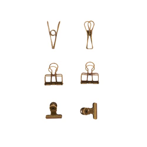 Image of Craftelier - Set of 6 Metal Clamps with 3 Different Sizes and 3 Different Designs | Holds for Scrapbooking and Craft Materials | Dimensions Approx. 1 x 5.5 cm, 3 x 4 cm, 3 x 3 cm - Bronze Colour