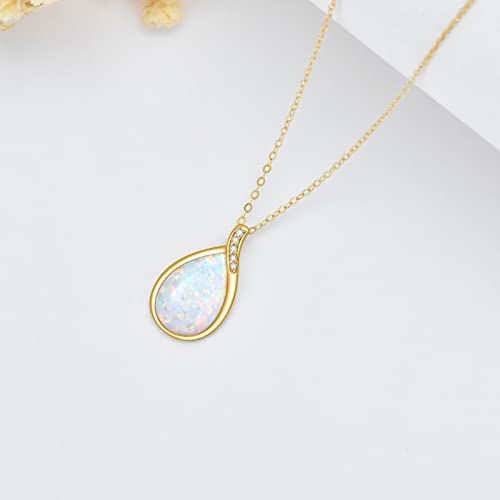YDD 14k Solid Gold White Opal Necklace for Women Dainty Teardrop Pendant Opal with Genuine Diamond Necklace October Birthstone Pear-Shape Opal Jewelry Gifts for Her 16"-18"3