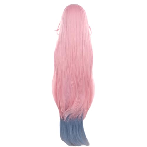 Image of Demiurge Pink Blue Gradient Wigs Women Long Straight Wig with Bangs Layered Haircut Adult Beauty Female Cosplay wig Game Halloween,Christmas,Comic con,Game Show,Party