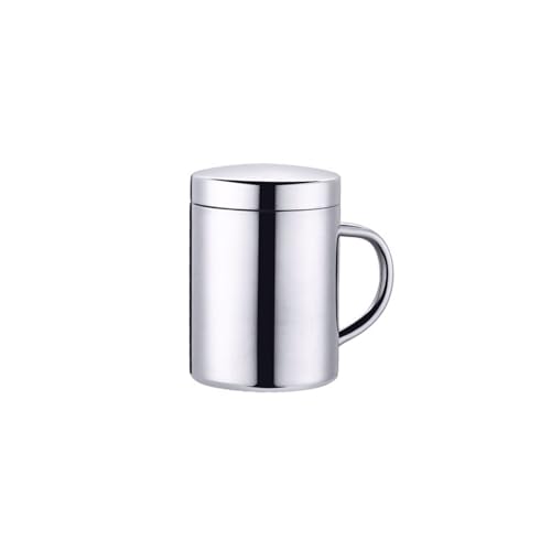 SUREK Tazas reutilizables de acero inoxidable de doble capa para beber para la oficina y el hogar, taza de café con tapa y asa, vaso aislado de viaje, taza de metal resistente