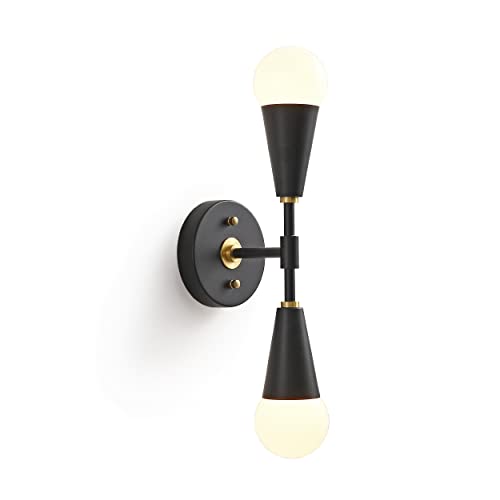 Image of BRIGHTTIA Vicky 2 Light Cone Socket Wall Sconce - Mid Century Modern Fixture for Wall & Ceiling - Minimalist Edison Lamp for Hallway and Bathroom Vanity - Black & Gold (BW0027-2BG)