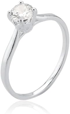 Anel Solitário Liso Prata 925 Pedra Brilhante Presente Namoro Noi...