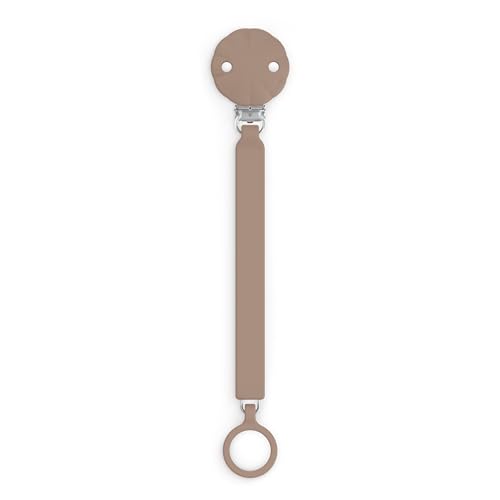 Suavinex, Chupetero de Silicona, Broche Pinza con Cinta Plana de Silicona, Cadena Chupete para Bebés +0 Meses, Clip con Plaquita de Silicona, Broche para el Chupete Wonder, Raw Umber