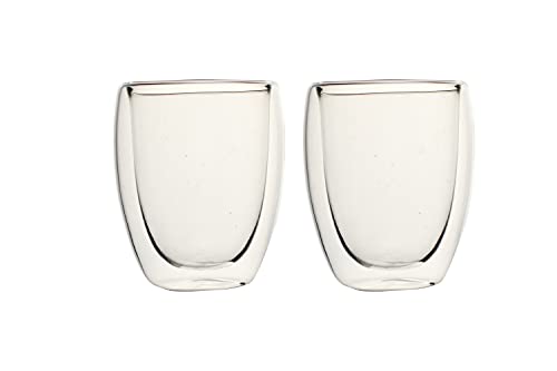 Image of Double Wall Thermal Insulated Mug for Drinking Tea,Coffee,Espresso,Juice,Wine,Latte, Cappuccino Stackable Glass Cup 350 ML Each. (01A Pack of 2)