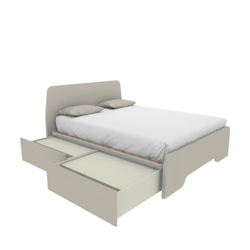 MOBILFINO CAMERETTE Cama de matrimonio 160 x 200 con cabeceros moldeados y cajones – Color crudo capuchino, izquierda