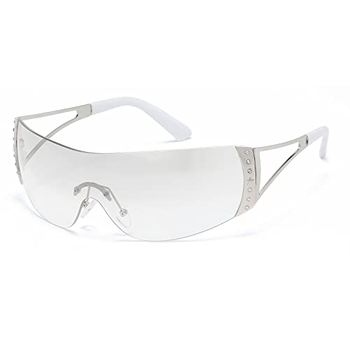 YAMEIZE Trendige randlose Y2K Wraparound Sonnenbrille - für Frauen Männer Stylish Frameless Oversized Wrap Around Glasses Cycling Sport Shopping Outdoor Cover
