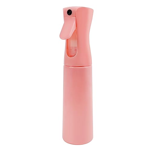 MEIPO Continuous Spray Bottle 10oz Ultra Fine Water Plastic Mist Sprayer For Hairstyling Cleaning Salons Plants Essential Oil Scents & More (Pink)