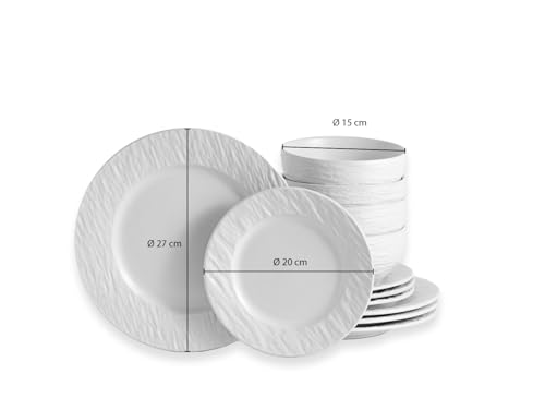 ECHTWERK Tafelservice 12-teilig 'New Modern', für 4 Personen, Schiefer-Optik, aus Steingut, 4 Speiseteller, 4 Beilagenteller, 4 Schüsseln, White