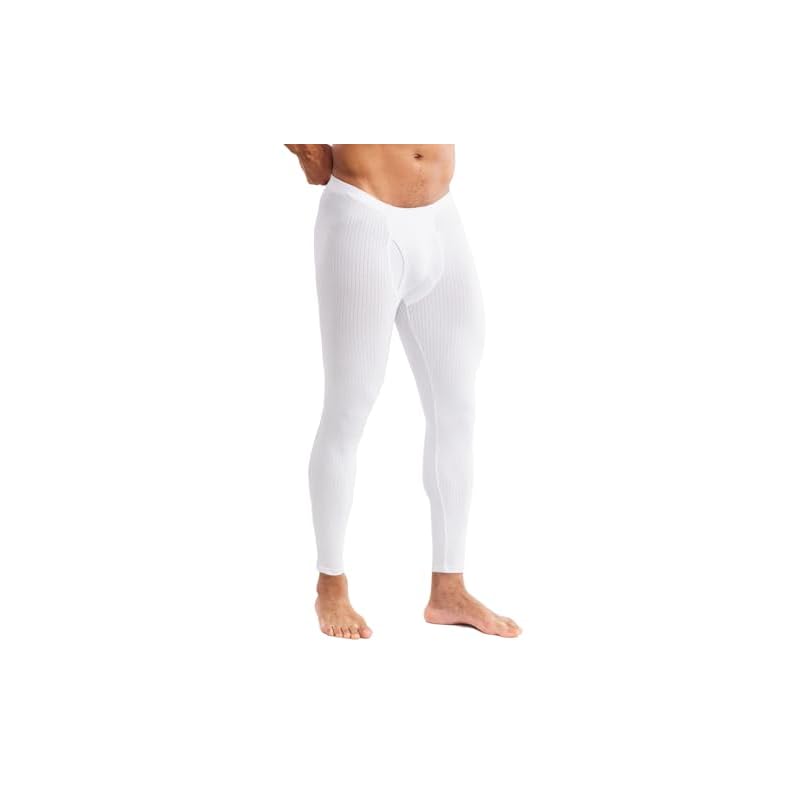 MIZOK Men’s Ribbed Knit Compression Pant Cotton Thermal Leggings White XL