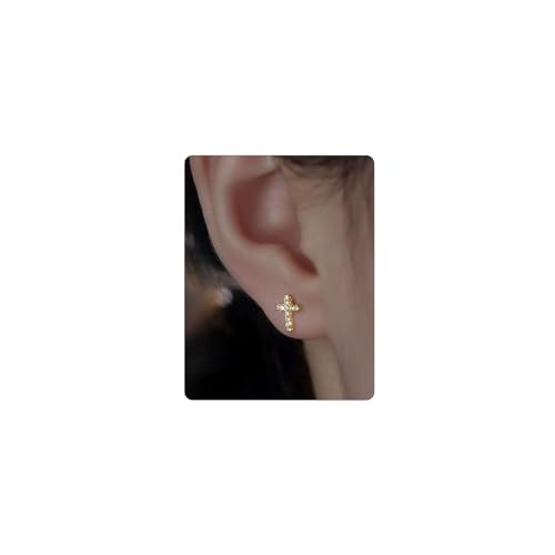 GlamRays 14K Gold Plated Small Cross Earrings Hypoallergenic Pave CZ Small Cross Earrings Gold for Women L Gold Cubic Zirconia