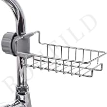 RONFILD Kitchen Sink Caddy Organizer Over Faucet Sponge Holder, Stainless Steel Heavy Duty Thickening Hanging Faucet Drain Rack for Scrubbers, Soap, Bathroom, Detachable No Suction Cup or Magnet