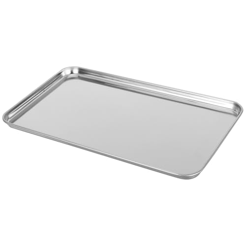 TOGEVAL Bandeja Rectangular de Acero Inoxidable 430 Fondo Plano 265X155X12 CM Soporte Útil para Comida y Snacks en Restaurantes Hoteles y Eventos